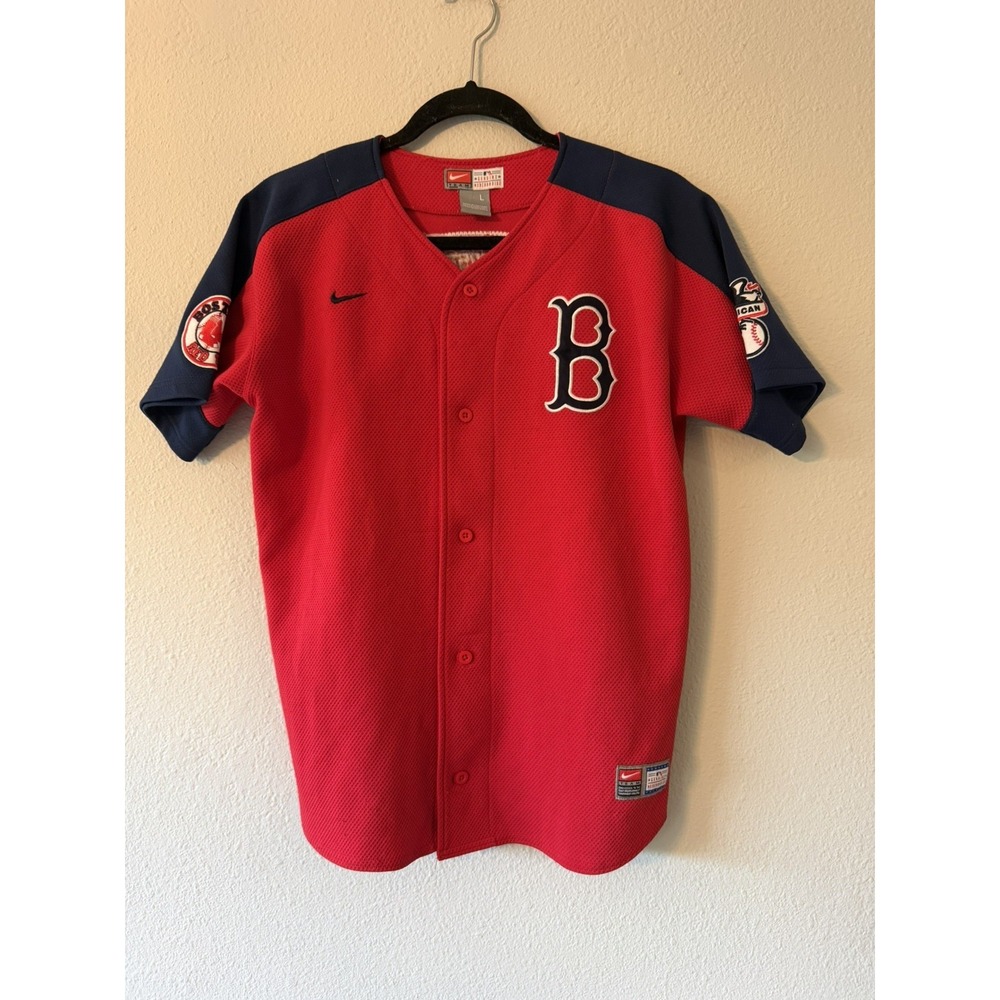 Nike Boston Red Sox MLB Jersey Red Youth Large Baseball Button Up 33‎ Varitek